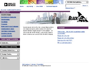 ADI site redesign DSP Blackfin home page