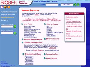 Biogen Intranet page layout